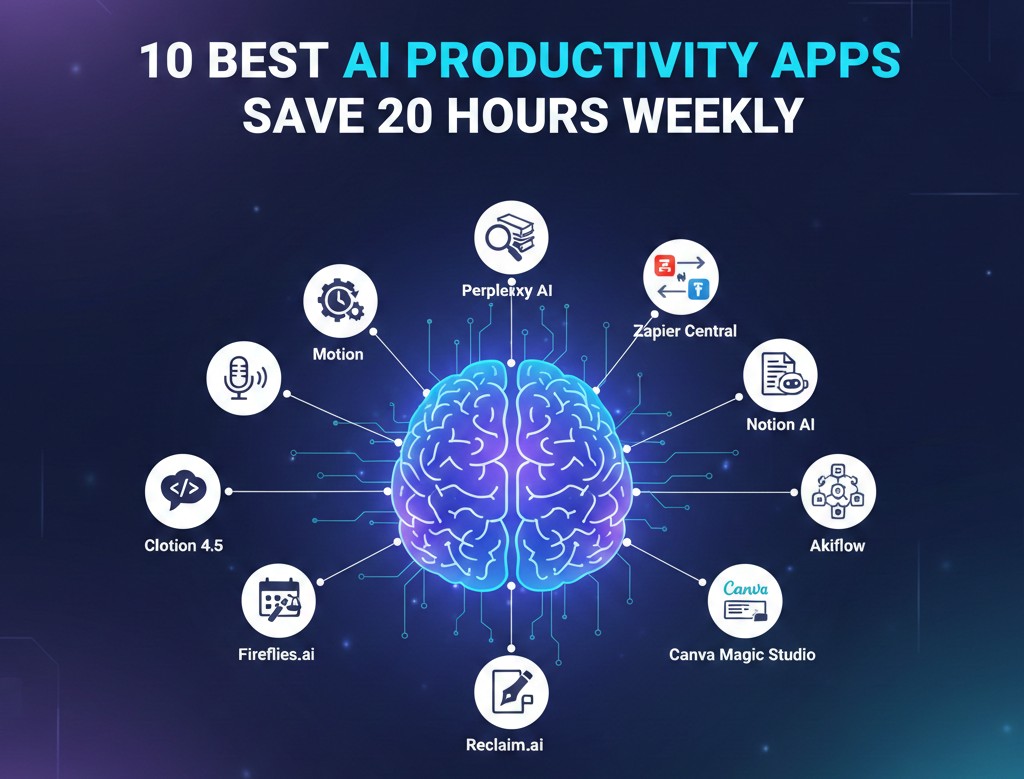 AI Productivity Apps, AI, Artificial Intelligence, AI Tools, Generative AI, Future of Work, Tech Trends 2026, Agentic AI, AI Productivity Apps, Productivity Hacks, Time Management, Workflow Automation, Life Hacks, Efficiency, Smart Work, Deep Work, Save 20 Hours, Digital Transformation, No-Code Tools, Remote Work, SaaS, AI Agents, Machine Learning, Task Prioritization, Autonomous Agents, Smart Scheduling, Context-Aware Writing, AI Calendar, AI Research, Meeting Assistant
